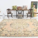 vintage beige orange turkish carpet 207x302 cm , wool hand made rug.