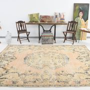 vintage beige orange turkish carpet 207x302 cm , wool hand made rug.