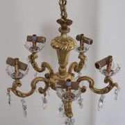 Solid bronze chandelier with crystal pendants and candle holders - Lucien GAU