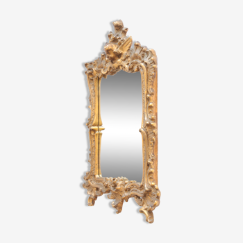 Gilded wooden angel mirror, Third Republic Rococo revival.