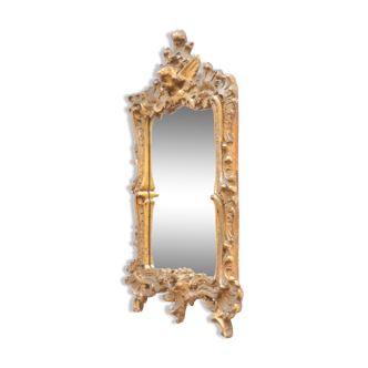 Gilded wooden angel mirror, Third Republic Rococo revival.