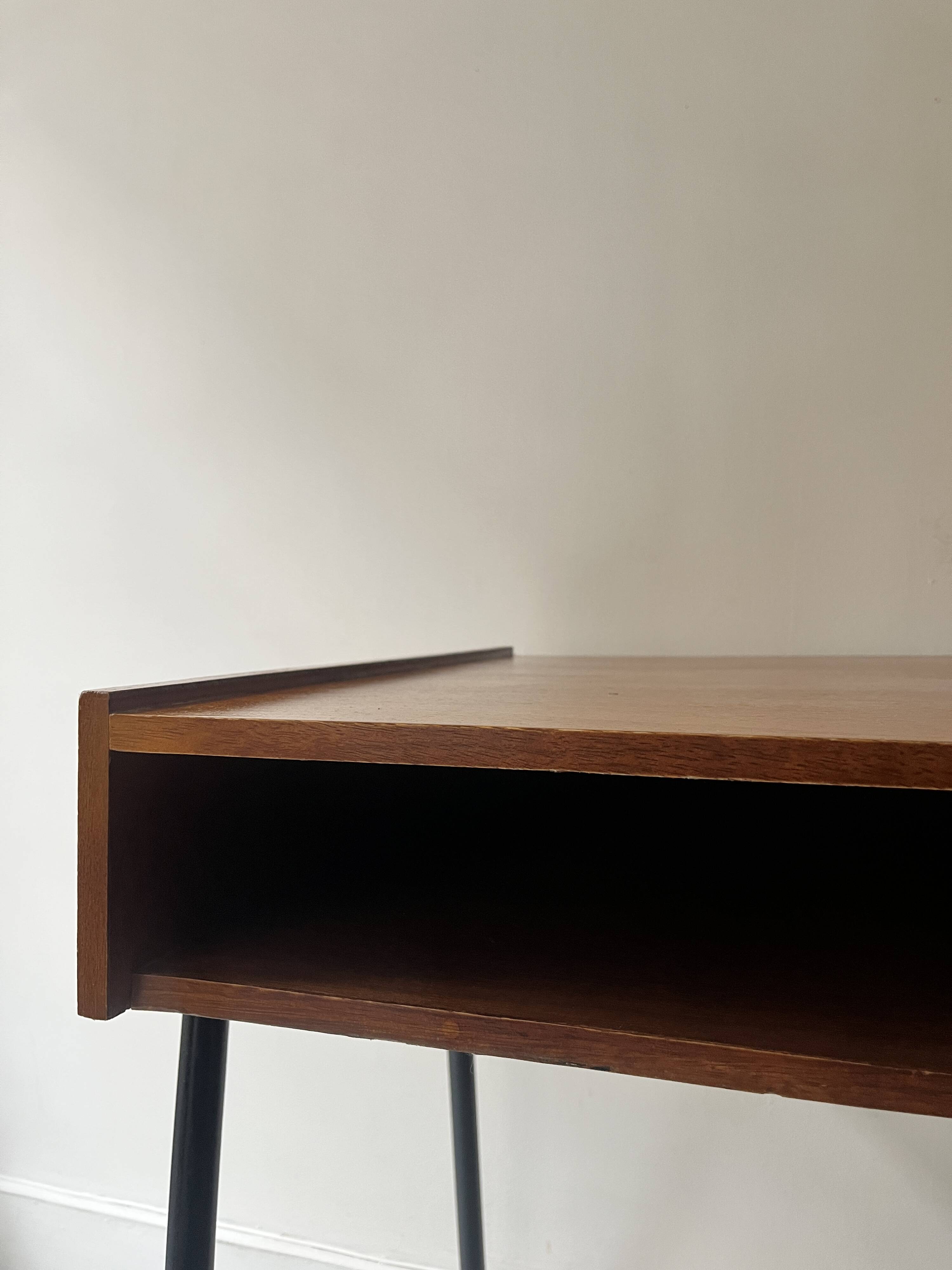 Desk in wood and black metal design 1950