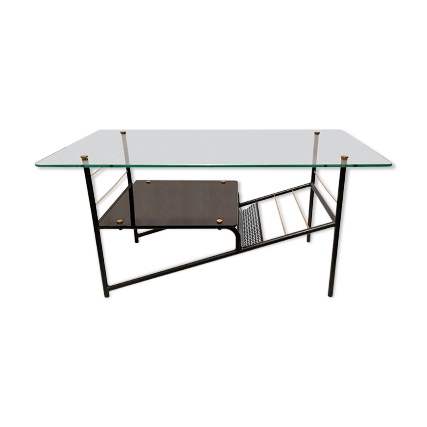 Iron, glass and opaline coffee table