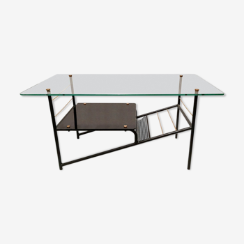 Iron, glass and opaline coffee table