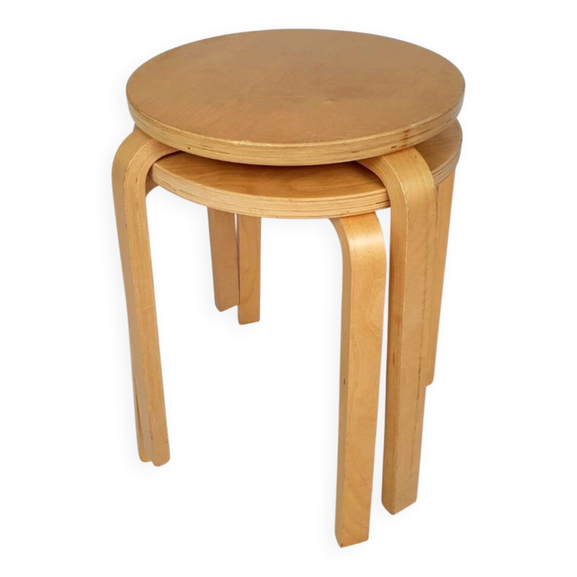 Pair of vintage Ikea "Frosta" curved wooden stools