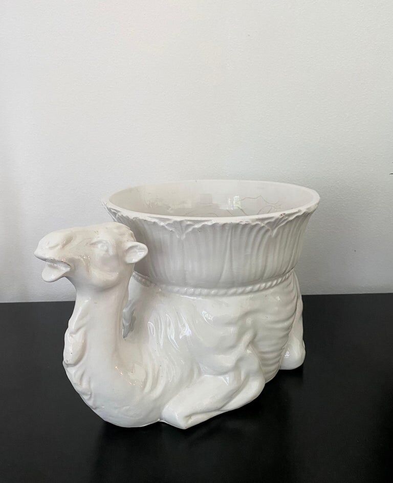 White Italian Ceramic Camel Flowerpot, Planter, Late 20th Century