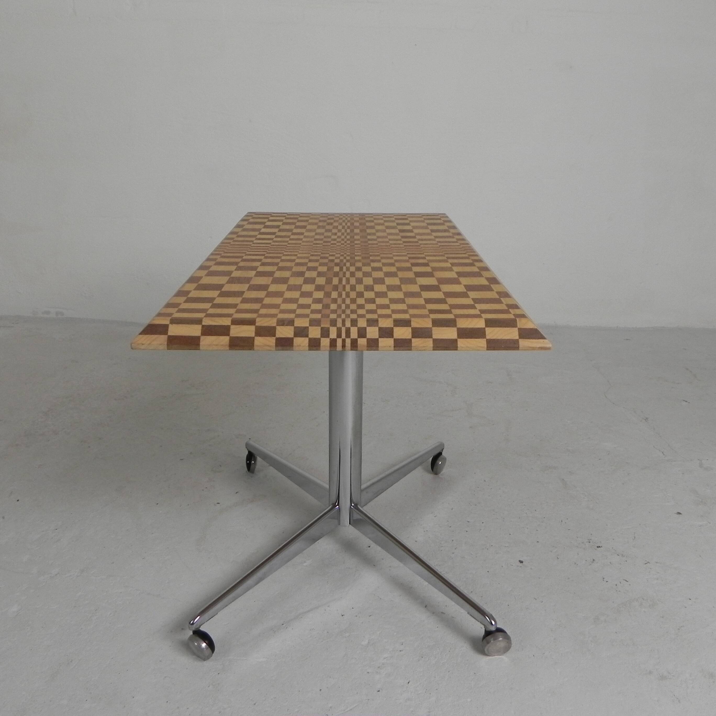 Coffee table made from hundreds of wooden blocks in a psychedelic pattern, 1990s.