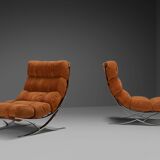 Impressive suede and chrome lounge chairs, France 1970s