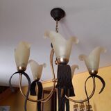 Chandelier 5 arms original 1980 in metal and polished glass