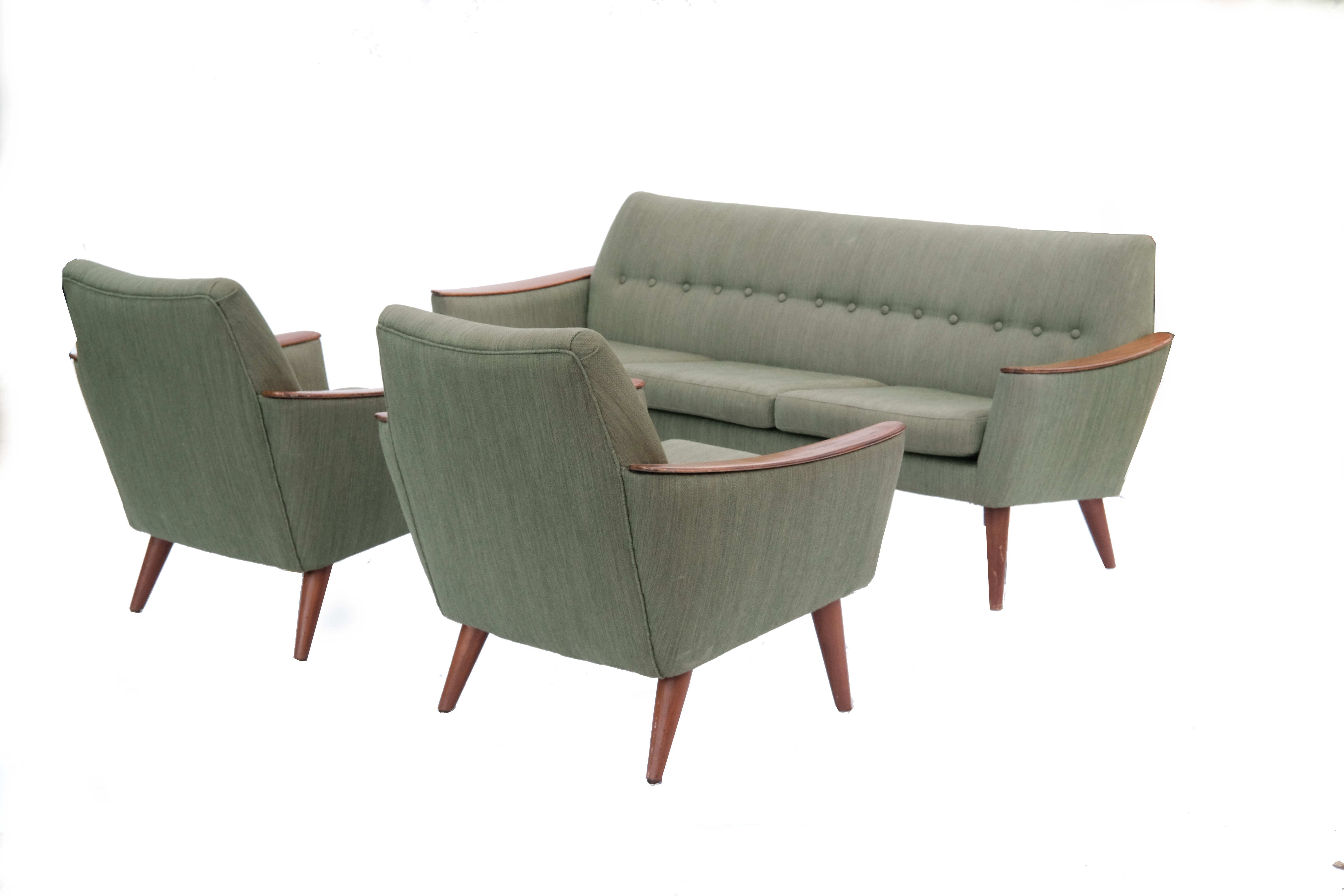 living room set,  norway 1960's, set of 2 armchairs & sofa