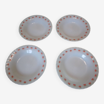 Lot de 4 assiettes creuses / à soupe blanches motifs cerise