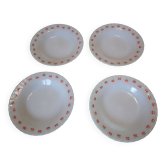 Lot de 4 assiettes creuses / à soupe blanches motifs cerise