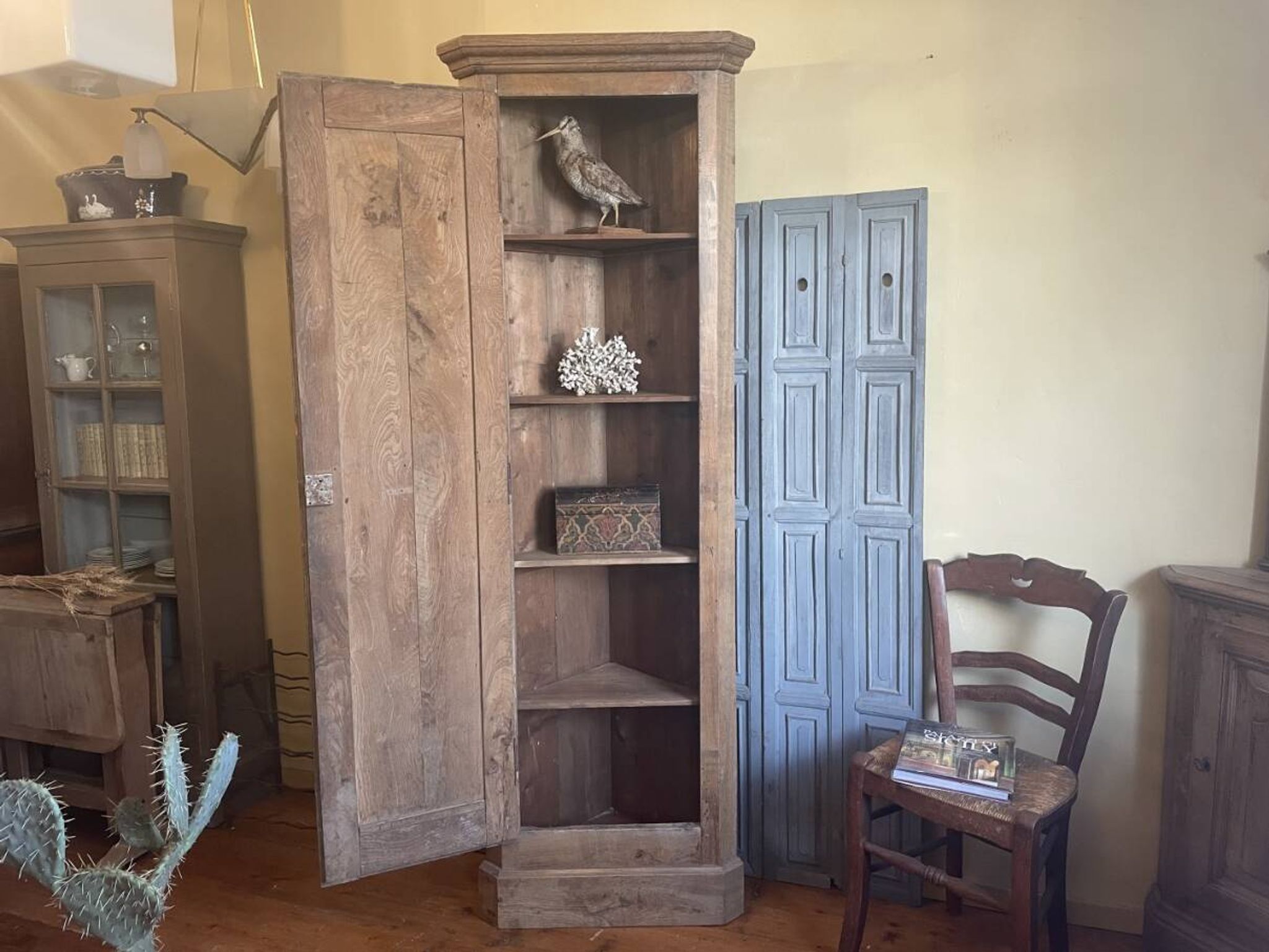 Armoire d'angle provinciale XIXe siècle noyer/chêne