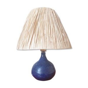 lampe boule en grés du marais et raphia 1960
