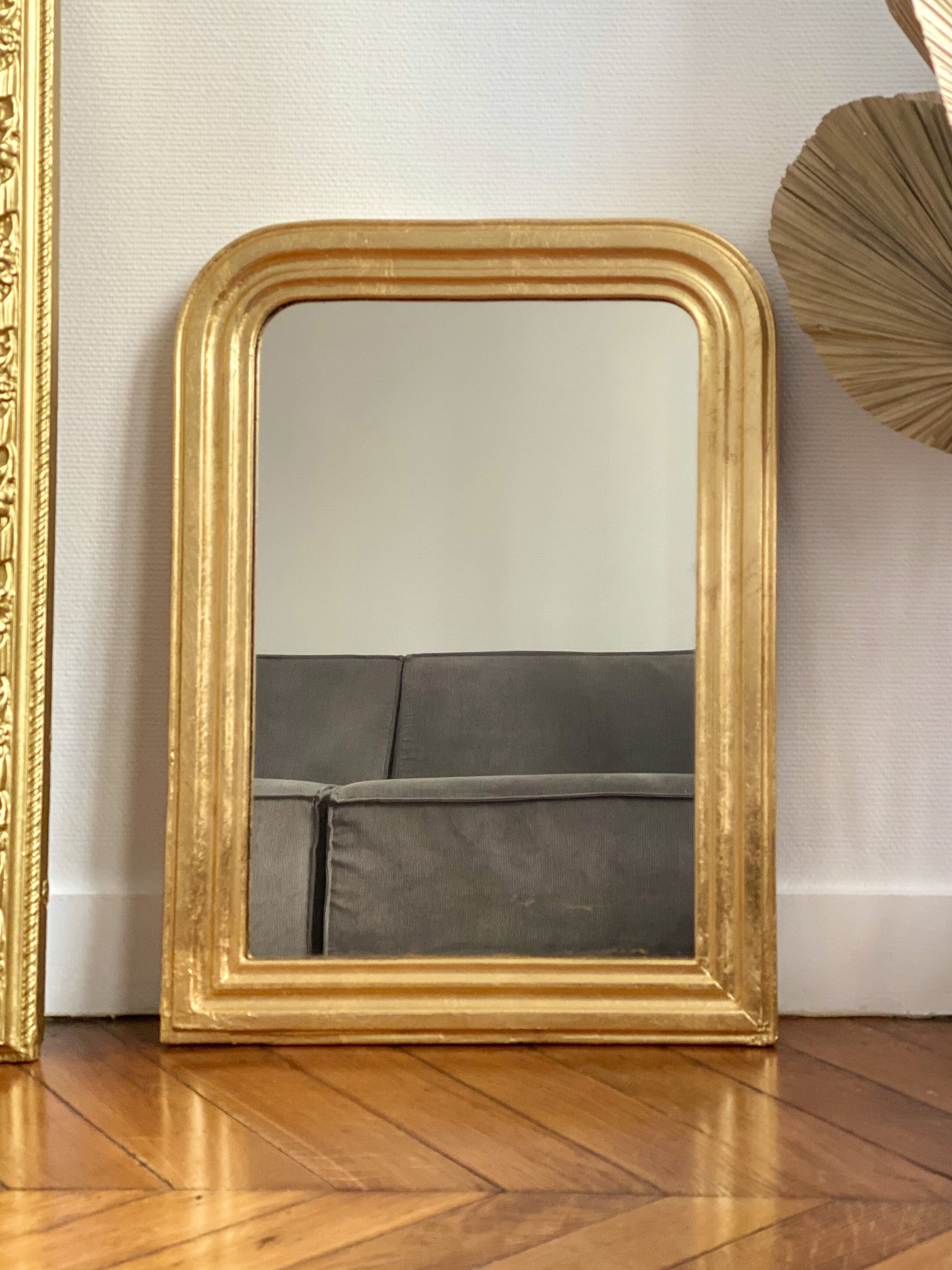 Miroir ancien Louis Philippe doré feuille d’or - 71x53cm