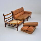 1960s, Scandinavian design by Arne Norell, sofa, model "Kontiki", original condition, leather, beech.