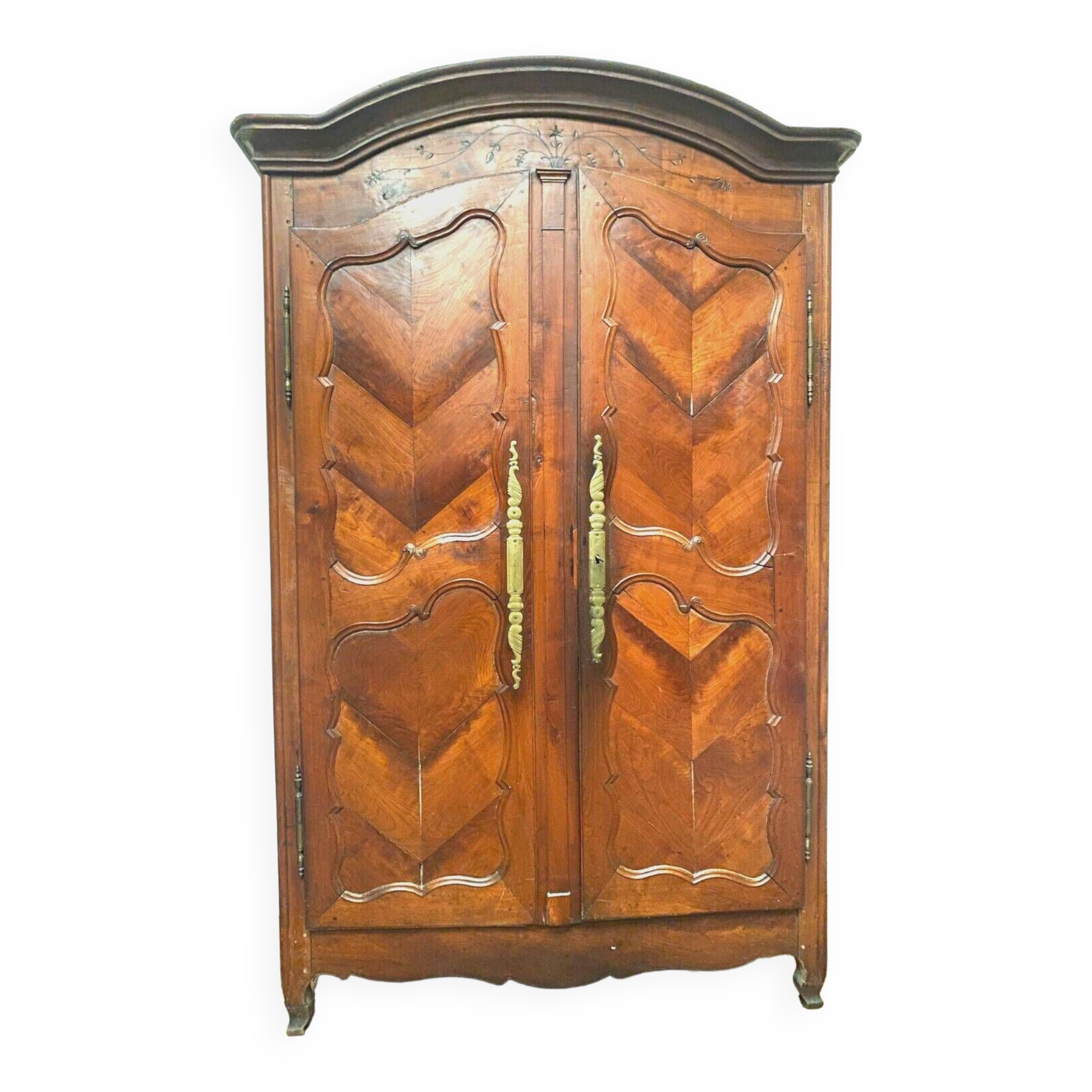 Louis XV armoire with gendarme's hat in solid cherry wood, 18th century
