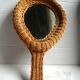 Miroir à main en rotin vintage 70s