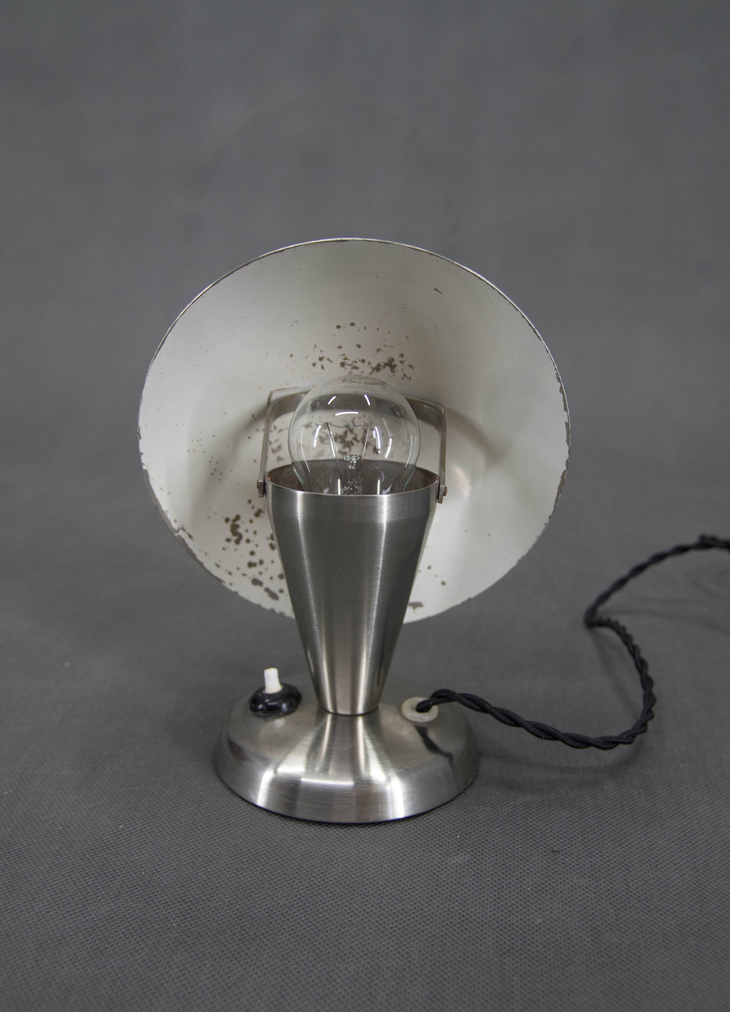 Bauhaus  Nickel "Mushroom" Table Lamp, Czechoslovakia, 1930s