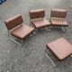 Set of 3 vintage 70s armchairs + pouffe – Brown faux leather