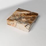 Beige-Black-Brown Marble Ashtray, Italian 1970s Design, Heavy Sculptural Table Decor