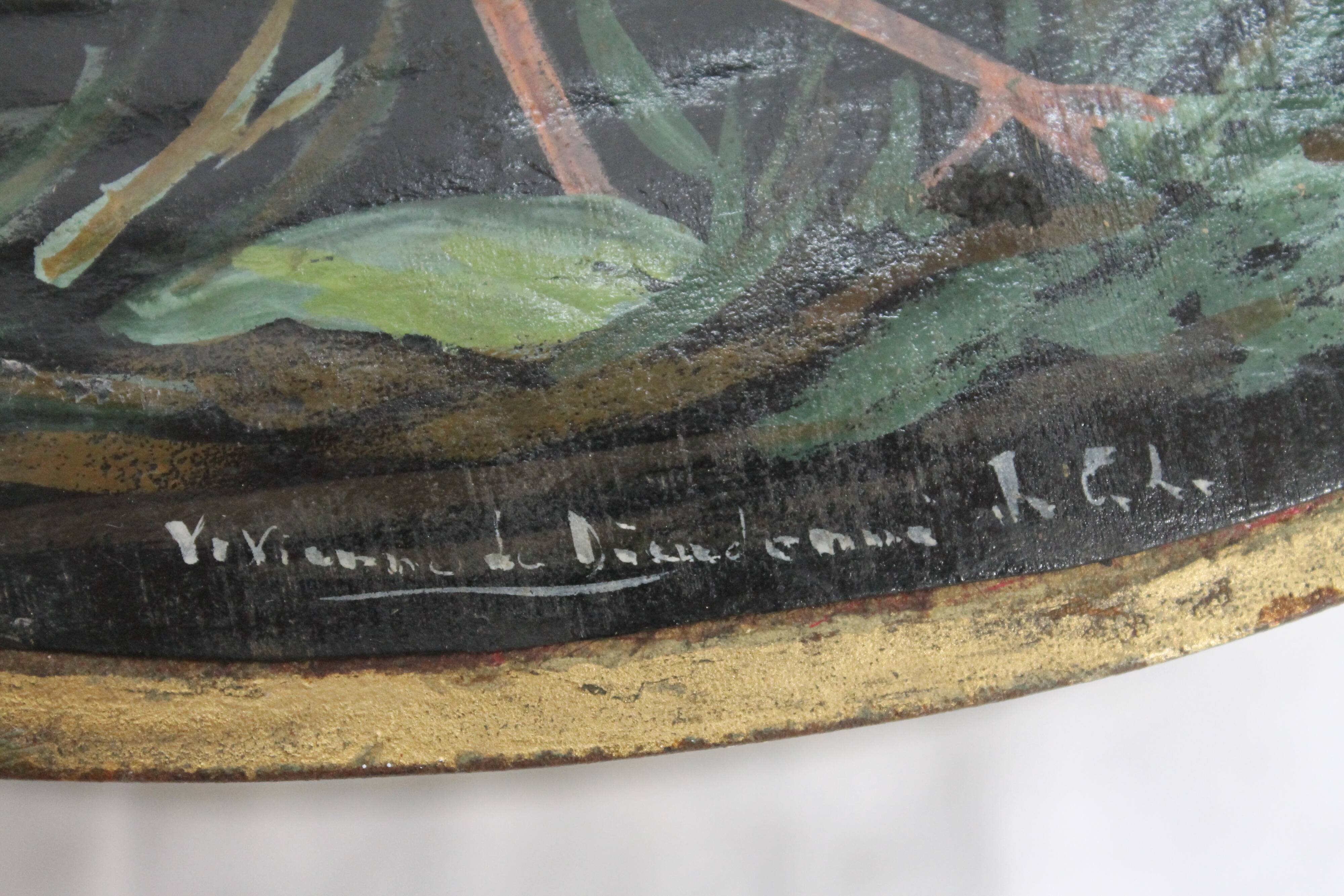 Napoleon III style metal box with painted and signed leather