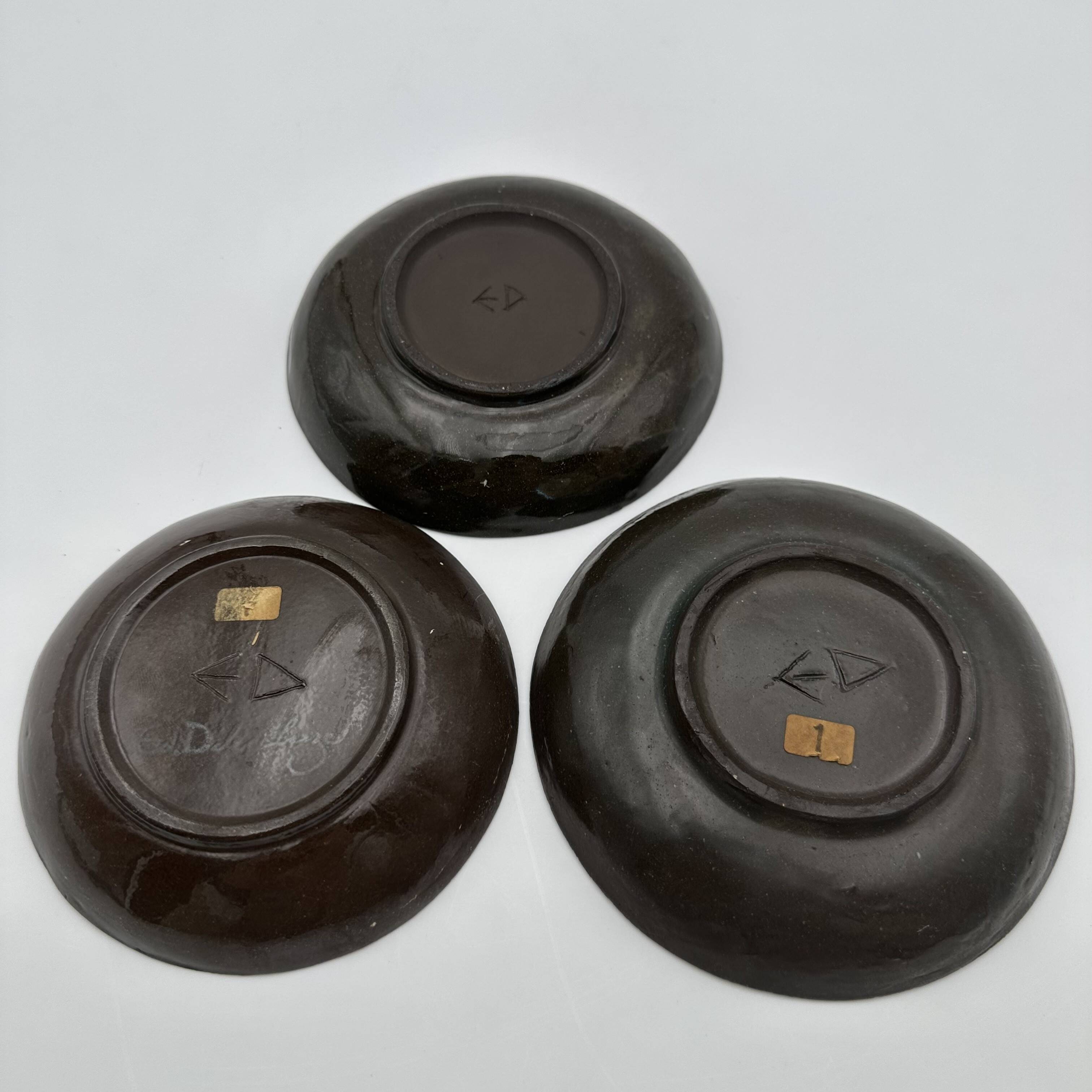 Set of Three Glazed Ceramic Bowls with Mythological Decoration, Pieces