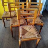 Set of 6 vintage straw chairs – Pierre Cruège – 1950s