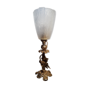 lampe bronze  art nouveau tulipe pressé du style muller degue schneider 32x10 art deco