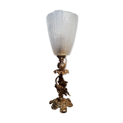 Lampe bronze  art nouveau tulipe pressé du style muller degue schneider 32x10 art deco