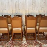 Suite de 8 chaises style Louis XIII - Haute époque en cuir
