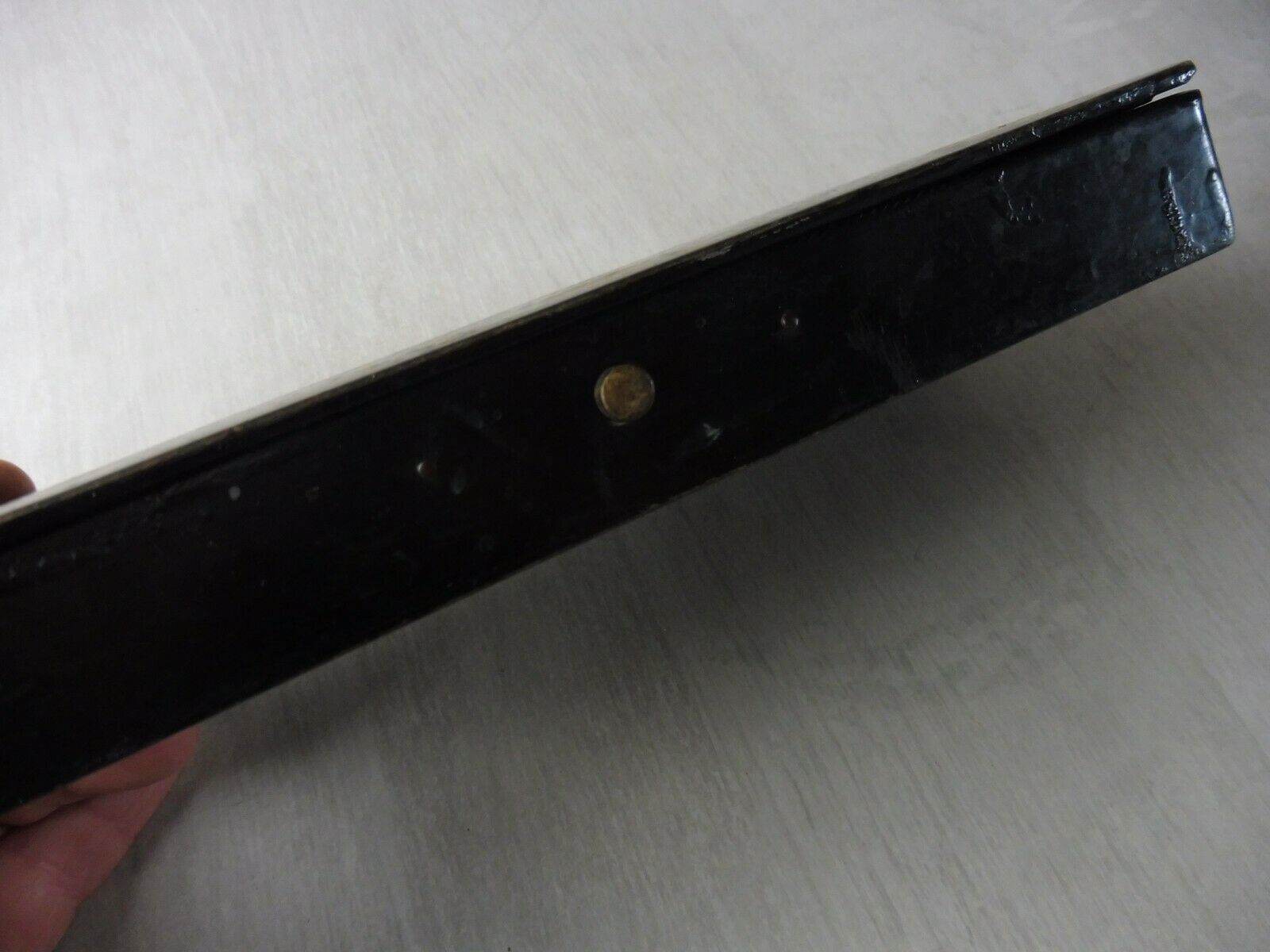 Old pen tray, Asian scene, in paper maché / boiled cardboard, Napoleon III