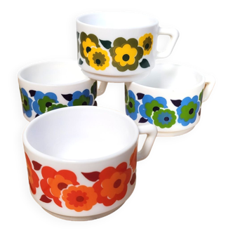 Set de 4 tasses vintages Lotus de Arcopal