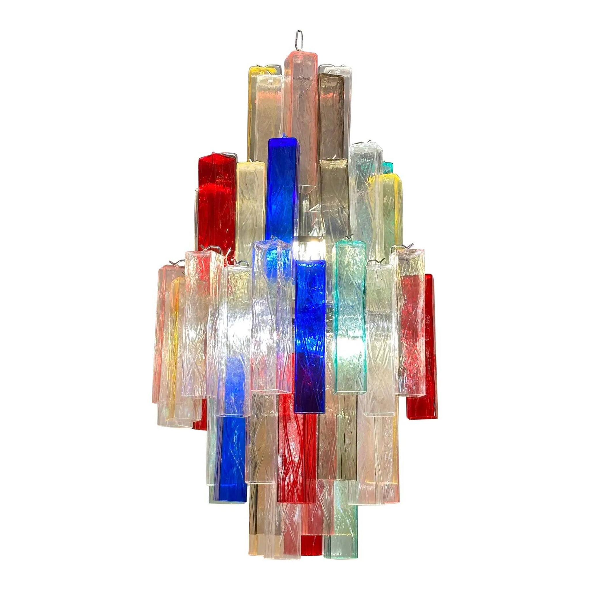 Contemporary Multicolor “Square Bark” Murano Glass Chandelier