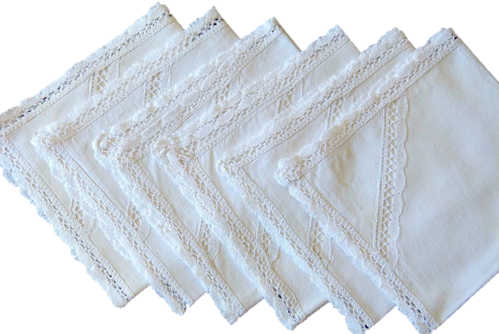 Set of 6 antique linen napkins and embroidery