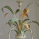 French Vintage Cream 3 Light Chandelier Green and Peach Leaves