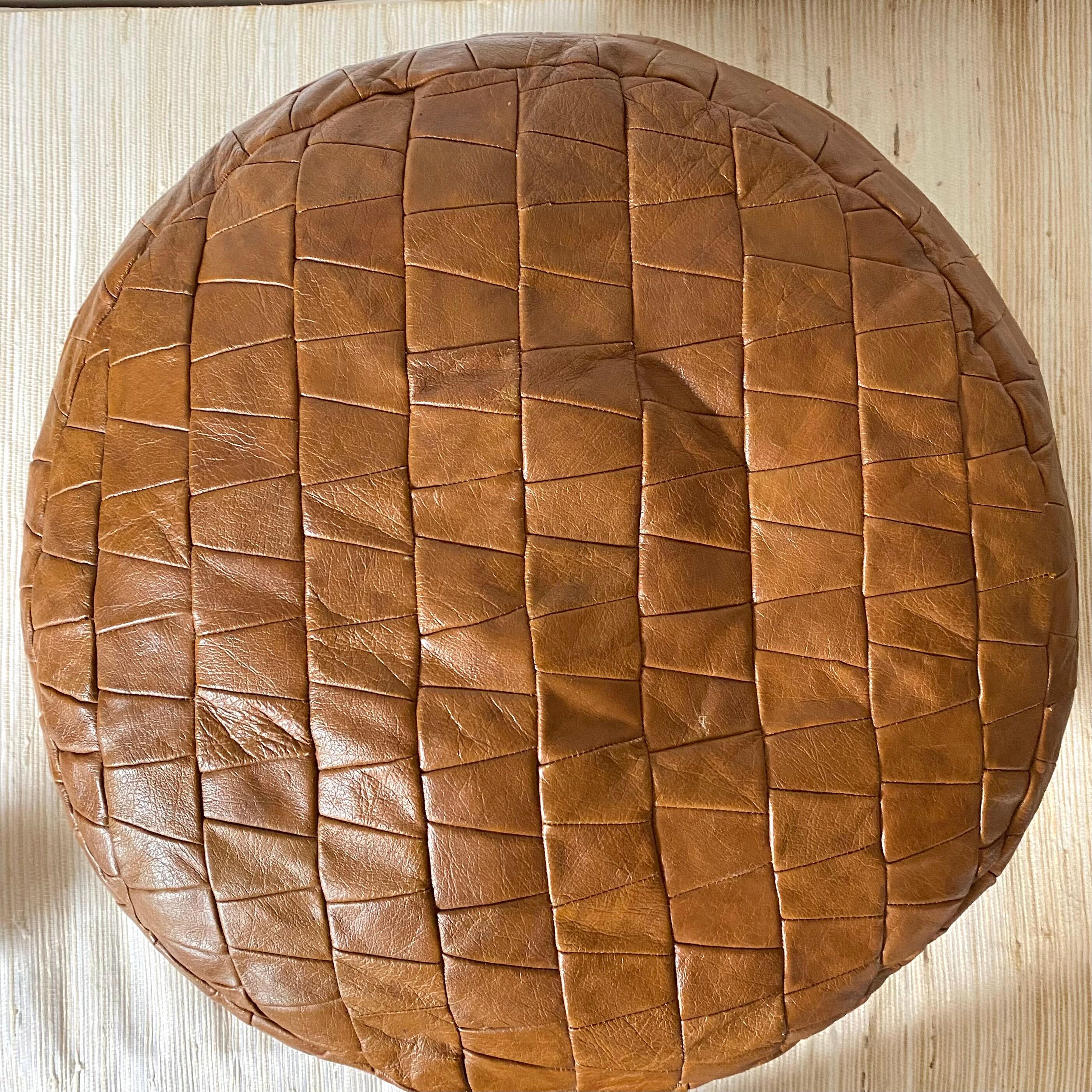 Patchwork leather pouf 70s