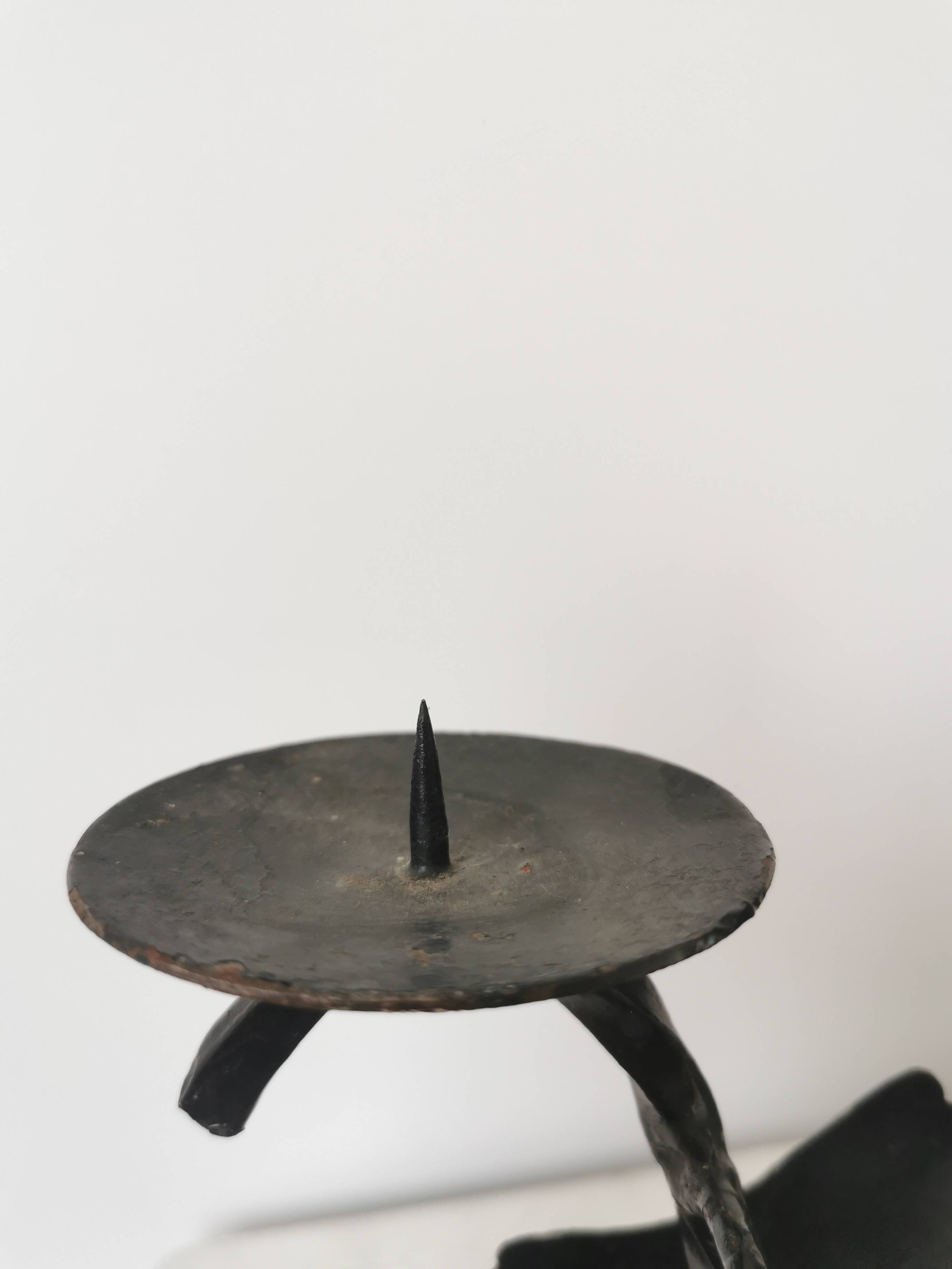 Vintage Forged Iron Grape Leaves Candlestick - Yugoslavia Mid-Century Decor
