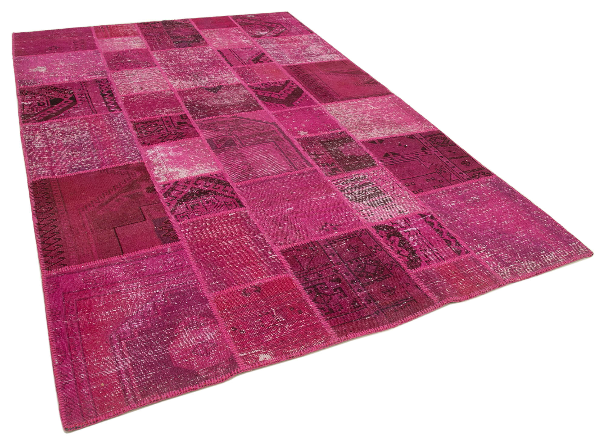 Handmade turkish overdyed 200 cm x 306 cm pink patchwork carpet