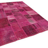 Handmade turkish overdyed 200 cm x 306 cm pink patchwork carpet