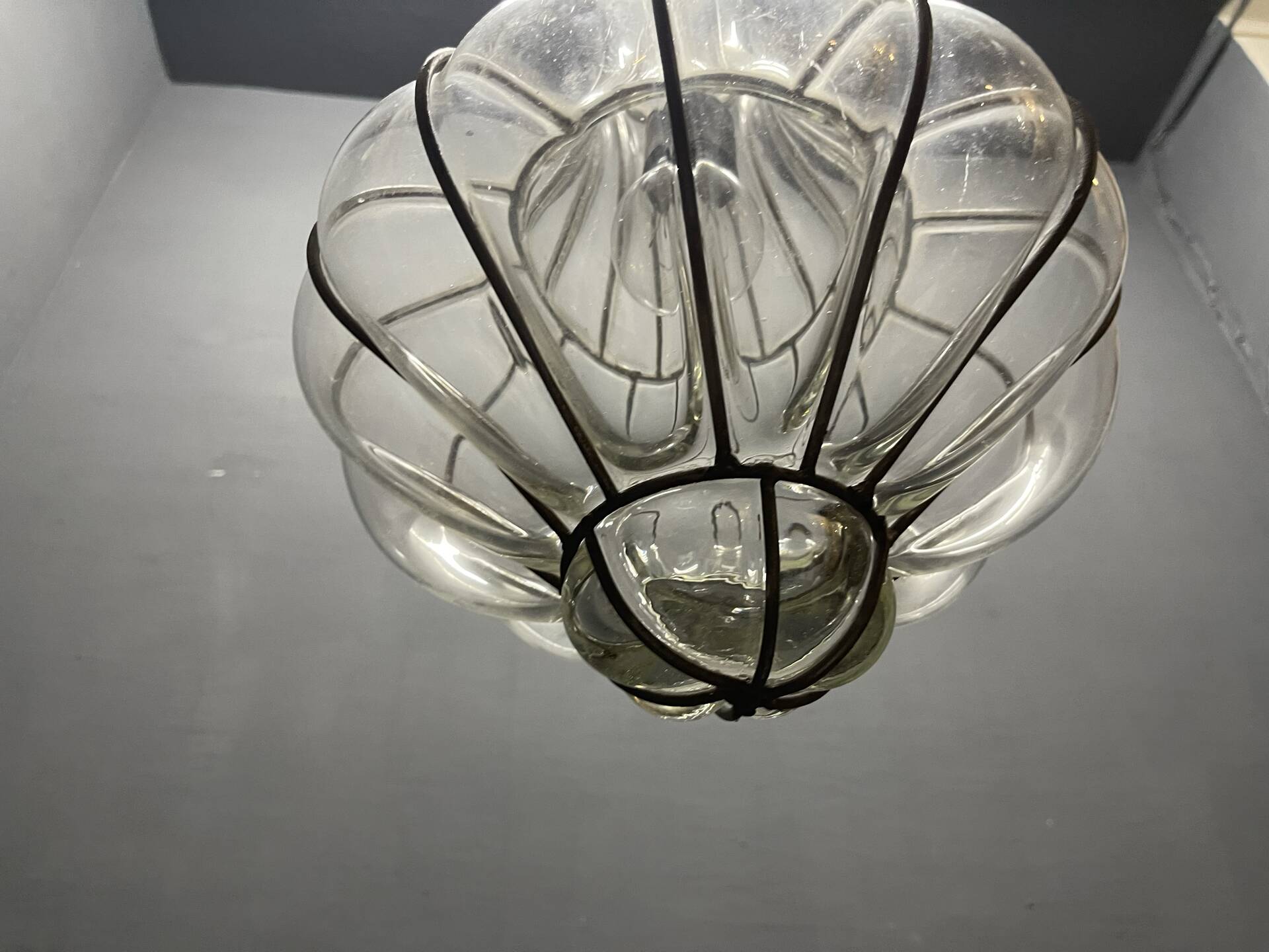 Wrought Iron Murano Glass Light Pendant 1950’s