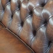 English Chesterfield 2.5 seater sofa in dark brown flamed cowhide leather