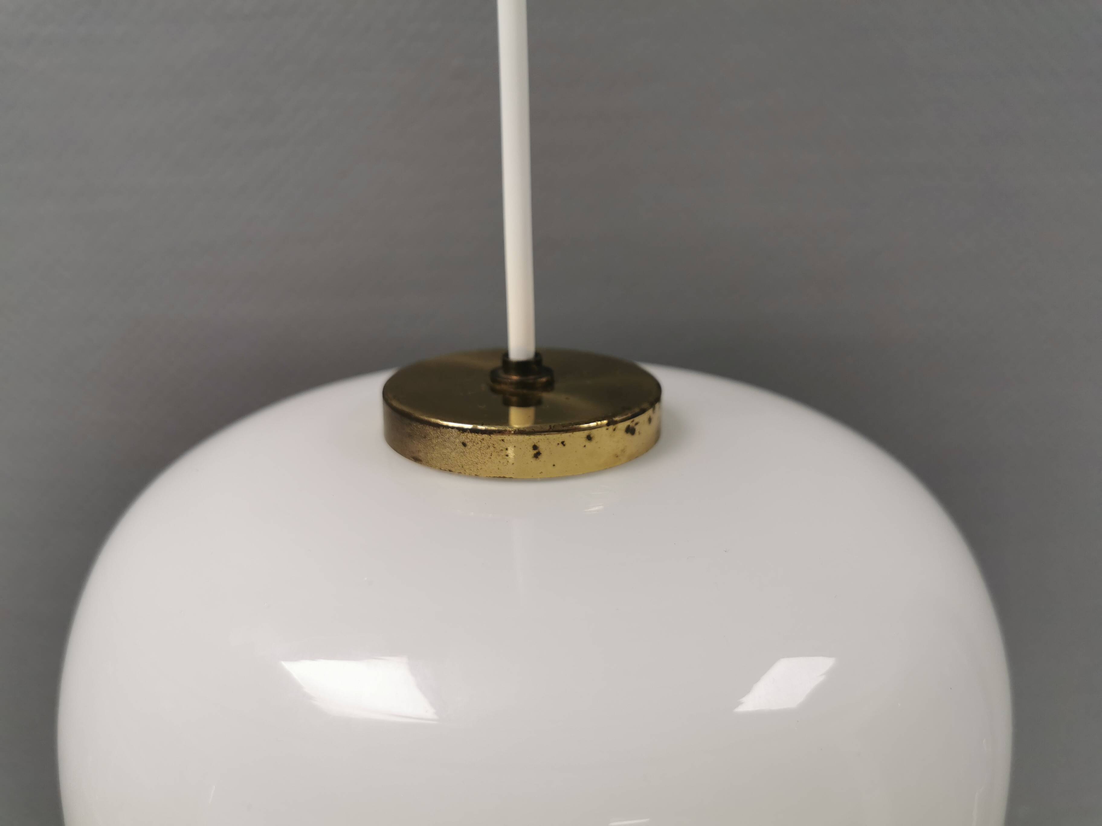 Hanging lamp in opal glass with brass top from Danish Fog&Mørup 1970s