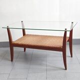 Table basse en rotin & hêtre 1960 vintage