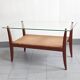 Table basse en rotin & hêtre 1960 vintage