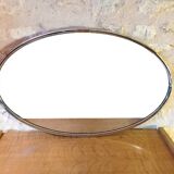 Oval art deco mirror with vintage chrome frame from the 70s