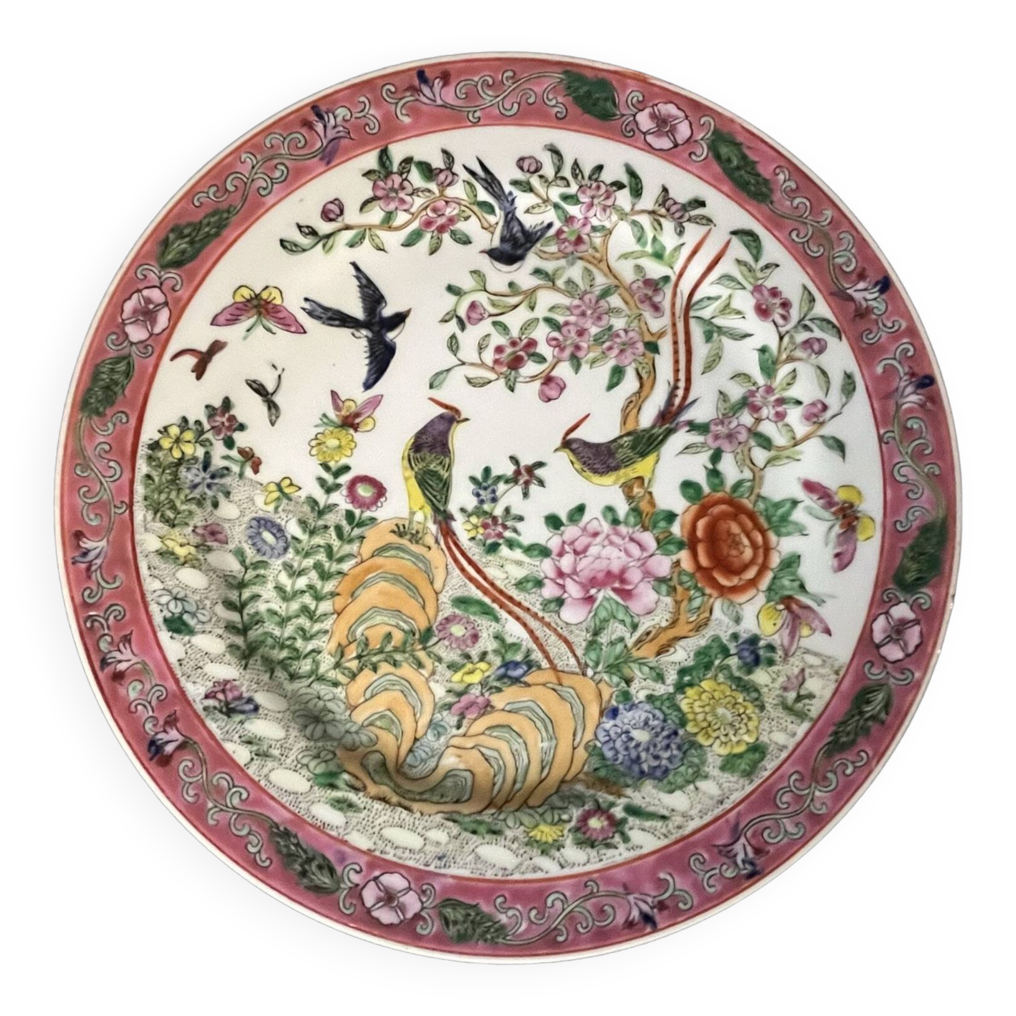 China, polychrome porcelain plate bird of paradise 20th century