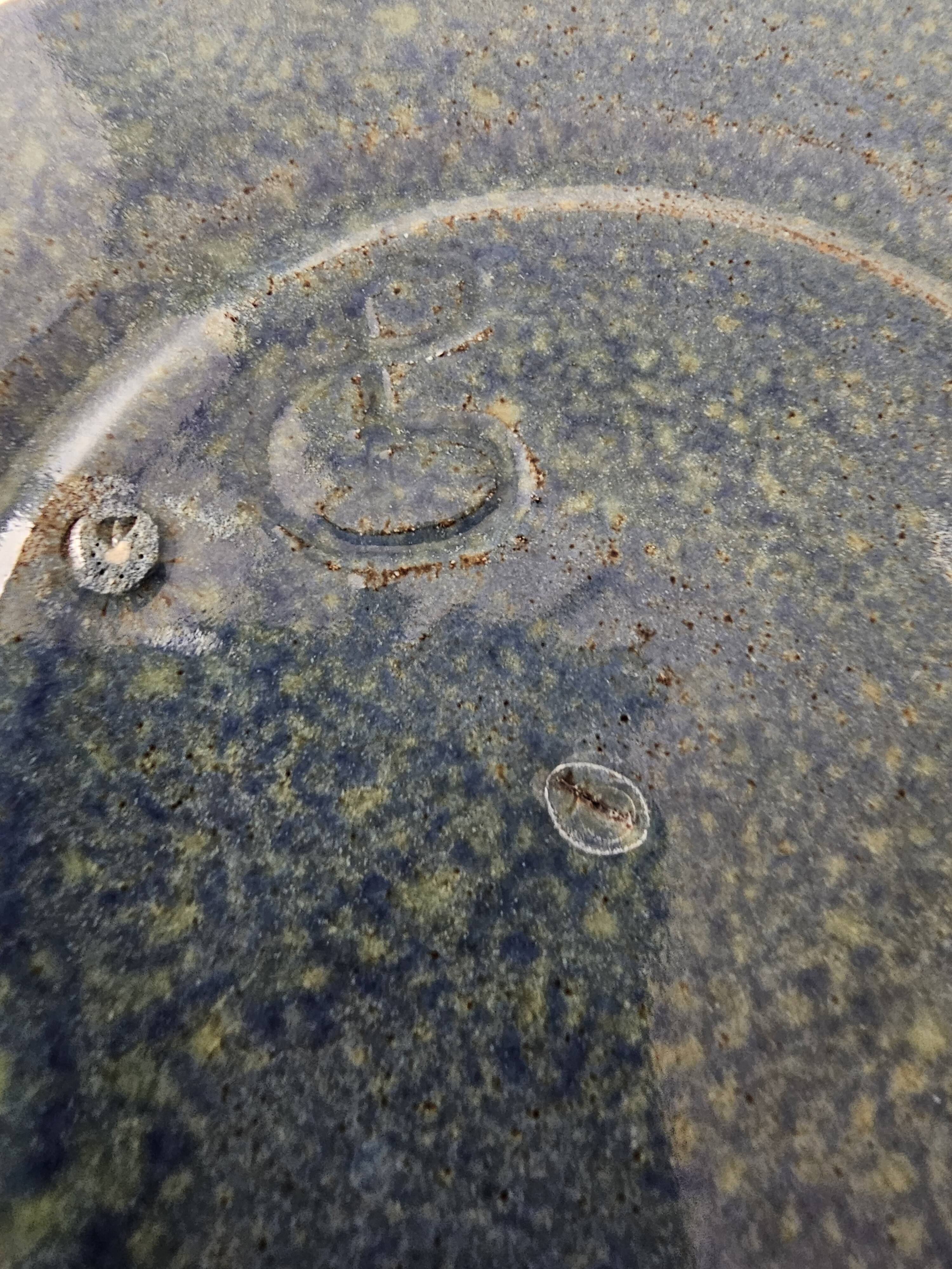 Blue-green ceramic round vase signed (Pictogram to be identified)