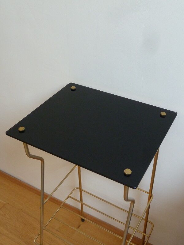 Glass and golden brass fifth wheel/end of sofa
