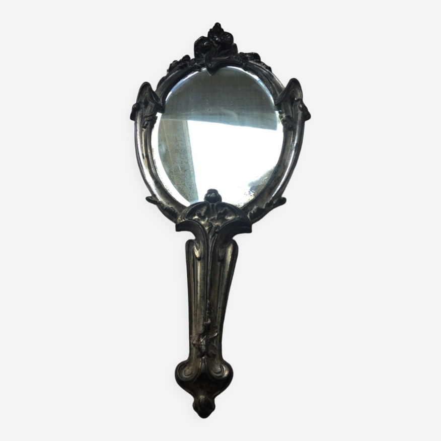 Ancien miroir à main métal argenté | Selency